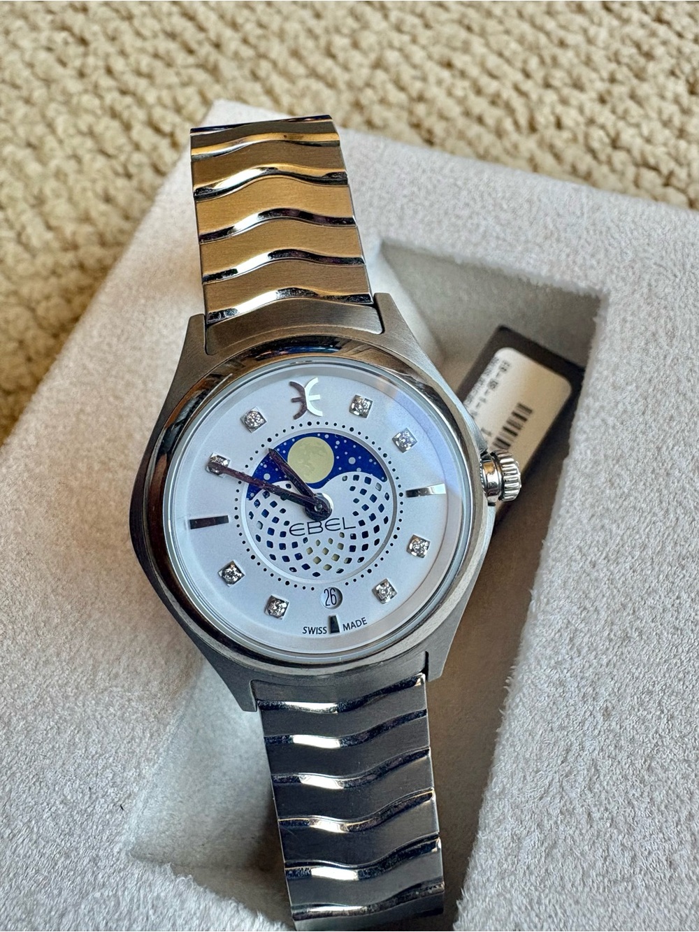 Ebel Stainless Steel Women's Watch with White Dial and Moonphase